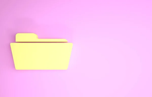 ピンクの背景に隔離された黄色のフォルダアイコン。最小限の概念。3Dイラスト3Dレンダリング — ストック写真