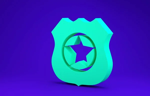 Green Police badge icon isolated on blue background. Sheriff badge sign. Minimalism concept. 3d illustration 3D render — Stock Photo, Image