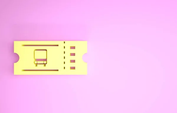 Κίτρινα εισιτήρια λεωφορείου εικονίδιο απομονώνονται σε ροζ φόντο. Εισιτήριο δημόσιων συγκοινωνιών. Μινιμαλιστική έννοια. 3D απεικόνιση 3d καθιστούν — Φωτογραφία Αρχείου
