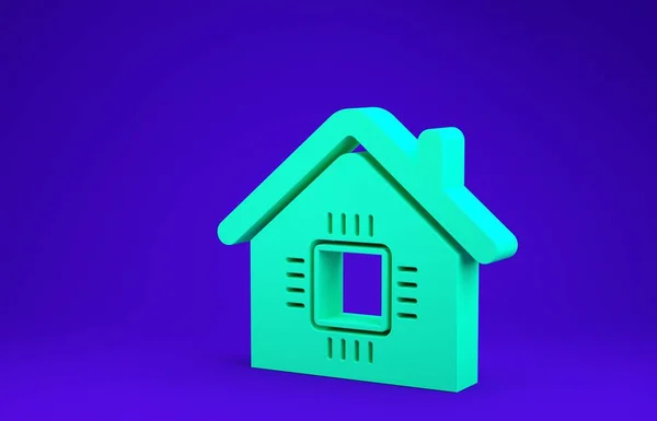 Icono de casa inteligente verde aislado sobre fondo azul. Control remoto. Concepto minimalista. 3D ilustración 3D render — Foto de Stock