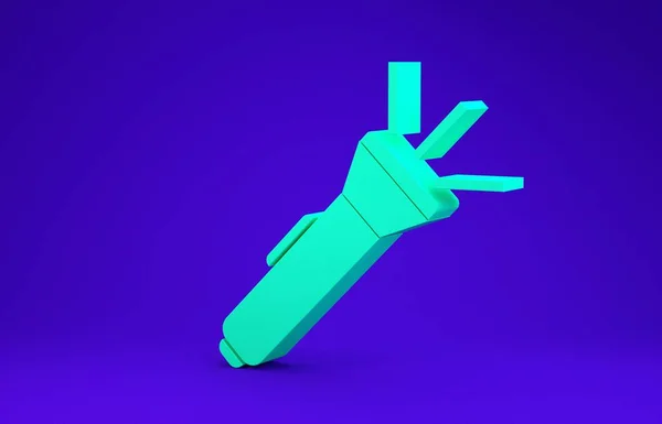 Icona torcia verde isolato su sfondo blu. Concetto minimalista. Illustrazione 3d rendering 3D — Foto Stock