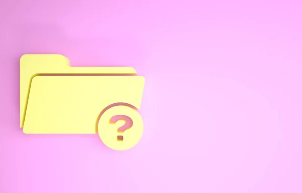 Ícone de diretório amarelo desconhecido isolado no fundo rosa. Ampliação de vidro e pasta. Conceito de minimalismo. 3D ilustração 3D render — Fotografia de Stock