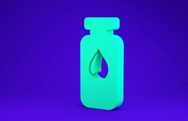 Frasco para injetáveis Green Medical, ampola, ícone de garrafa isolado sobre fundo azul. Vacinação, injeção, conceito de saúde vacinal. Conceito de minimalismo. 3D ilustração 3D render — Fotografia de Stock