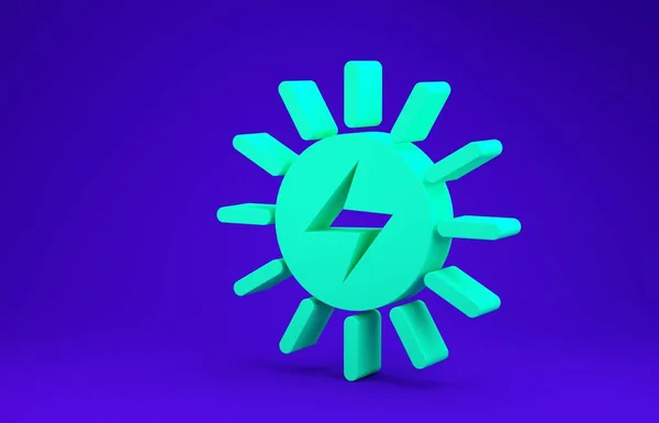 Das grüne Solarpaneel-Symbol isoliert auf blauem Hintergrund. Minimalismus-Konzept. 3D Illustration 3D Renderer — Stockfoto