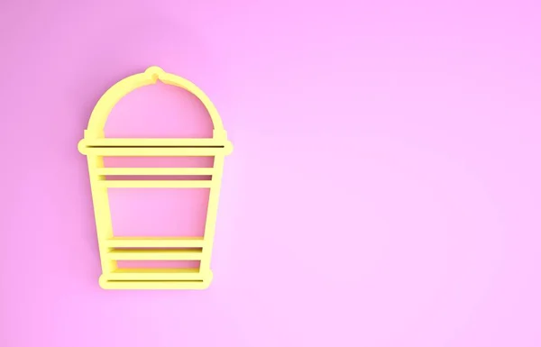 Gelbes Eimer-Symbol isoliert auf rosa Hintergrund. Minimalismus-Konzept. 3D Illustration 3D Renderer — Stockfoto