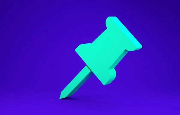 Green Push pin pictogram geïsoleerd op blauwe achtergrond. Duimspijkers teken. Minimalisme concept. 3d illustratie 3D renderen — Stockfoto