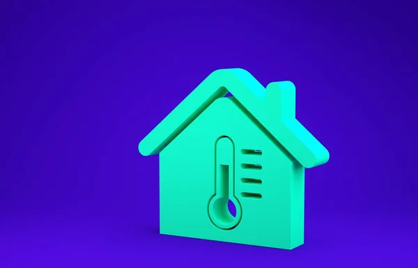 Icona temperatura Green House isolata su sfondo blu. Icona del termometro. Concetto minimalista. Illustrazione 3d rendering 3D — Foto Stock