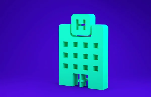 Green Medical hospital building with cross icon isolated on blue background. Medical center. Health care. Minimalism concept. 3d illustration 3D render