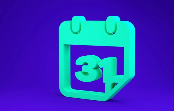 Green Calendar icon isolated on blue background. Minimalism concept. 3d illustration 3D render