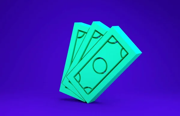 Green Stacks icona denaro cartaceo isolato su sfondo blu. Banconote metalliche. Valuta Bill. Concetto minimalista. Illustrazione 3d rendering 3D — Foto Stock