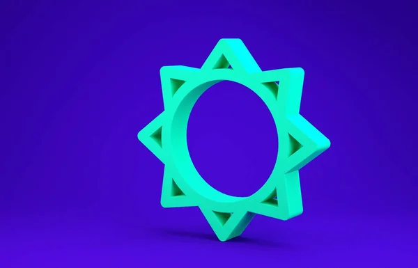 Grön sol ikon isolerad på blå bakgrund. Minimalistiskt koncept. 3D-återgivning för 3D — Stockfoto
