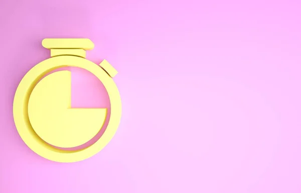 Icono de cronómetro amarillo aislado sobre fondo rosa. Signo del temporizador. Concepto minimalista. 3D ilustración 3D render —  Fotos de Stock