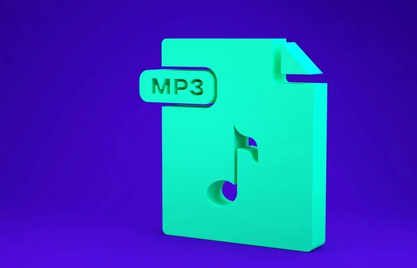 Zelený dokument MP3. Stáhnout mp3 tlačítko ikonu izolované na modrém pozadí. Mp3 music format sign. Symbol souboru MP3. Minimalismus. 3D ilustrace 3D vykreslení — Stock fotografie