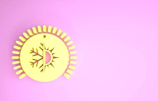 Icono del termostato amarillo aislado sobre fondo rosa. Control de temperatura. Concepto minimalista. 3D ilustración 3D render —  Fotos de Stock