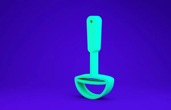 녹색 키친 국자 아이콘은 파란색 배경에 분리되어 있습니다. 그릇을 요리한다. 커리 스푼 표지판이야. 미니멀리즘의 개념입니다. 3d 삽화 3D 렌더링 — 스톡 사진