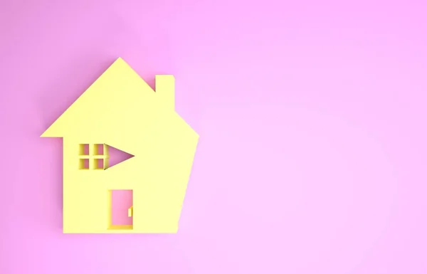 Icona della Casa Gialla isolata su sfondo rosa. Home symbol. Concetto minimalista. Illustrazione 3d rendering 3D — Foto Stock