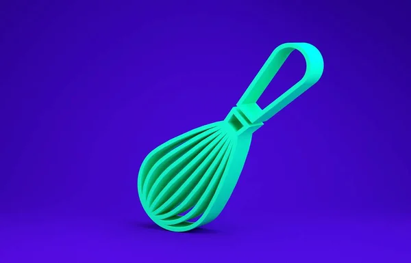 Зелений кухонний бісквіт значок ізольований на синьому фоні. Кулінарний посуд, яєчний пиріг. Знак столових приборів. Символ харчової суміші. Концепція мінімалізму. 3D ілюстрація 3D рендеринга — стокове фото