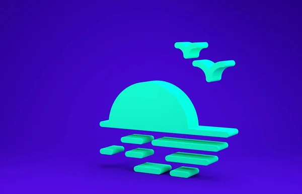 Green Sunset icon isolated on blue background. Minimalism concept. 3d illustration 3D render