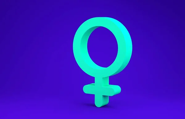 Зеленый женский гендерный символ выделен на синем фоне. Символ Венеры. Символ женского организма или женщины. Концепция минимализма. 3D-рендеринг — стоковое фото