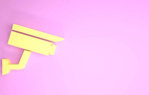 Желтый значок камеры безопасности изолирован на розовом фоне. Концепция минимализма. 3D-рендеринг — стоковое фото