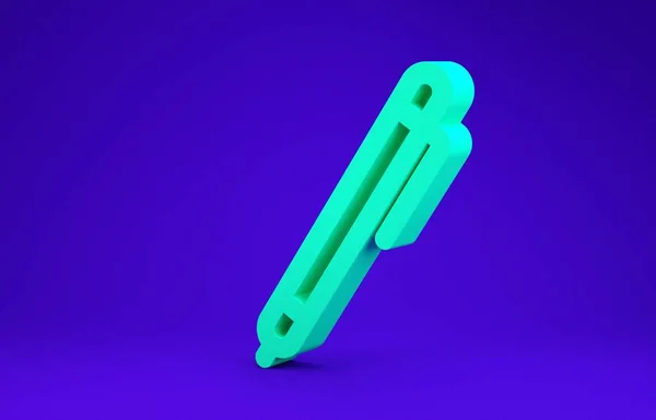 Піктограма лінії зеленого пера ізольовано на синьому фоні. Концепція мінімалізму. 3D ілюстрація 3D рендеринга — стокове фото