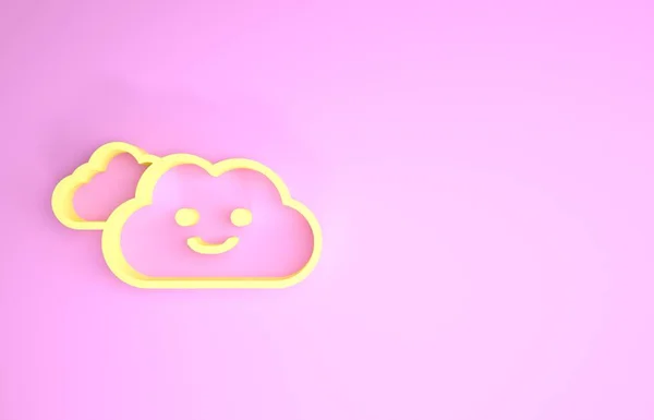 Yellow Cloud icon isolated on pink background. Minimalism concept. 3d illustration 3D render — Stock Photo, Image