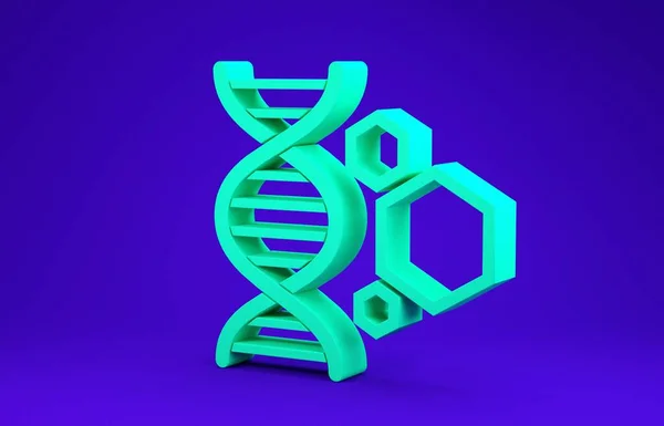 Green Genetic engineering icon isolated on blue background. DNA analysis, genetics testing, cloning, paternity testing. Minimalism concept. 3d illustration 3D render — Stock Photo, Image