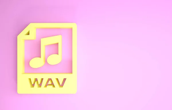 Yellow WAV file document. Download wav button icon isolated on pink background. WAV waveform audio file format for digital audio riff files. Minimalism concept. 3d illustration 3D render — Stock Photo, Image