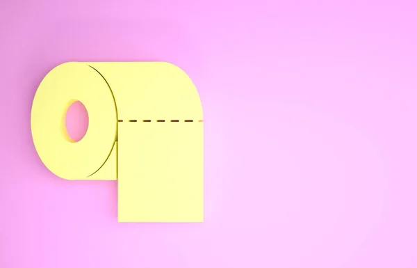 Κίτρινη εικόνα ρολό χαρτί τουαλέτας απομονώνονται σε ροζ φόντο. Μινιμαλιστική έννοια. 3D απεικόνιση 3d καθιστούν — Φωτογραφία Αρχείου