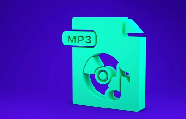 Document de fichier MP3 vert. Télécharger icône bouton mp3 isolé sur fond bleu. Format de musique Mp3 signe. Symbole de fichier MP3. Concept de minimalisme. Illustration 3D rendu 3D — Photo