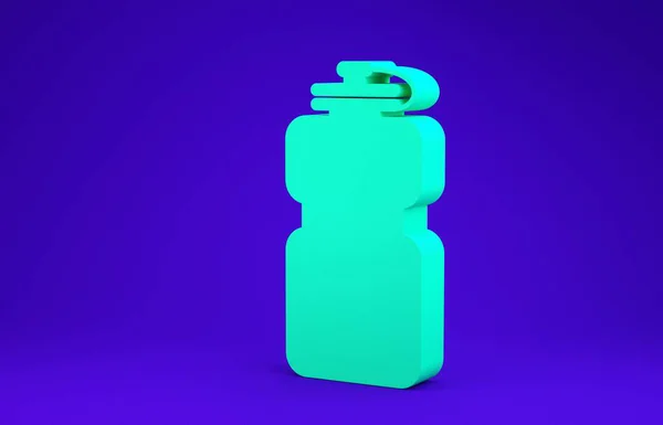 Mavi arka planda su ikonu olan yeşil spor şişesi. Minimalizm kavramı. 3d illüstrasyon 3B canlandırma — Stok fotoğraf
