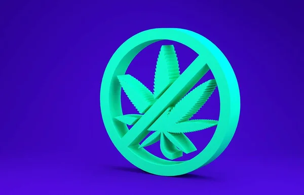 Green Stop marijuana or cannabis leaf icon isolated on blue background. No smoking marijuana. Hemp symbol. Minimalism concept. 3d illustration 3D render — Stock Photo, Image