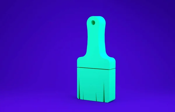 Zöld festék ecset ikon elszigetelt kék háttérrel. Minimalizmus koncepció. 3d illusztráció 3D render — Stock Fotó