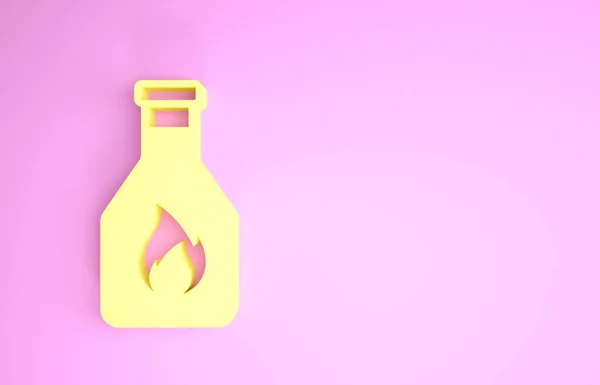 Icône de bouteille de ketchup jaune isolé sur fond rose. Concept de minimalisme. Illustration 3D rendu 3D — Photo