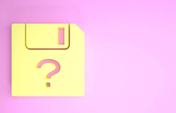 Yellow Unknown document icon isolated on pink background. File with Question mark. Hold report, service and global search sign. Minimalism concept. 3d illustration 3D render — 스톡 사진