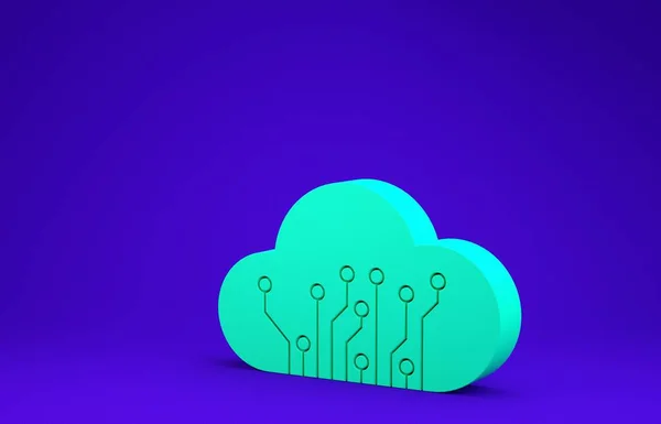 Green Internet of things icon isolated on blue background. Cloud computing design concept. Digital network connection. Minimalism concept. 3d illustration 3D render — Stock Photo, Image