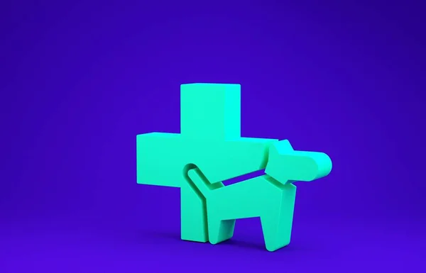 Green Veterinary clinic symbol icon isolated on blue background. Cross with dog veterinary care. Pet First Aid sign. Minimalism concept. 3d illustration 3D render — Stock Photo, Image