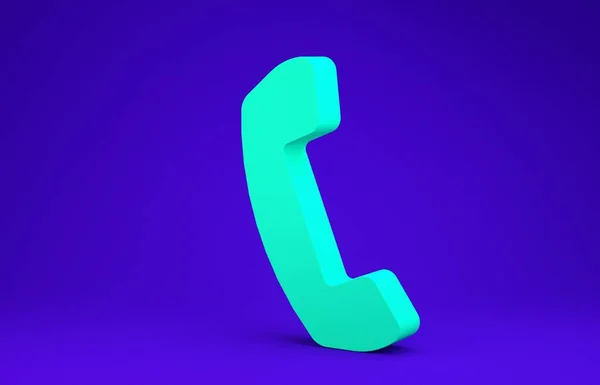Icono de teléfono verde aislado sobre fondo azul. Señal telefónica. Concepto minimalista. 3D ilustración 3D render — Foto de Stock
