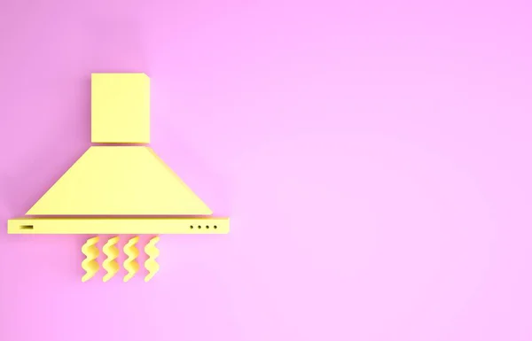 Gelbe Küche Extraktor Fan-Symbol isoliert auf rosa Hintergrund. Dunstabzug. Küchenabgase. Haushaltsgerät. Minimalismus-Konzept. 3D Illustration 3D Renderer — Stockfoto