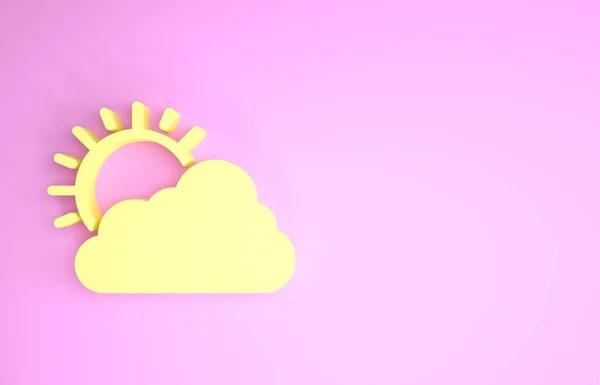 Icono de sol amarillo y clima nuboso aislado sobre fondo rosa. Concepto minimalista. 3D ilustración 3D render — Foto de Stock