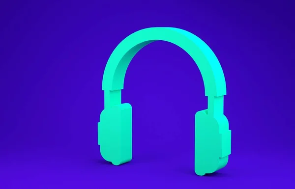 Green Headphones icon isolated on blue background. Earphones sign. Concept object for listening to music, service, communication and operator. Minimalism concept. 3d illustration 3D render — Stock Photo, Image
