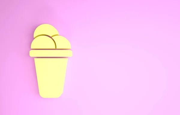 Κίτρινο εικονίδιο παγωτού απομονωμένο σε ροζ φόντο. Γλυκό σύμβολο. Μινιμαλιστική έννοια. 3D απεικόνιση 3d καθιστούν — Φωτογραφία Αρχείου