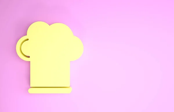 ピンクの背景に隔離された黄色のシェフの帽子のアイコン。料理のシンボル。帽子を焼く。最小限の概念。3Dイラスト3Dレンダリング — ストック写真