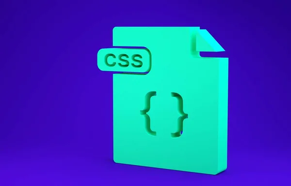 绿色Css文件。 下载在蓝色背景上隔离的css按钮图标. Css文件符号。 最低纲领的概念。 3d说明3d — 图库照片