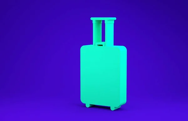 Grünes Reisekoffer-Symbol isoliert auf blauem Hintergrund. Reisegepäckzeichen. Reisegepäcksymbol. Minimalismus-Konzept. 3D Illustration 3D Renderer — Stockfoto