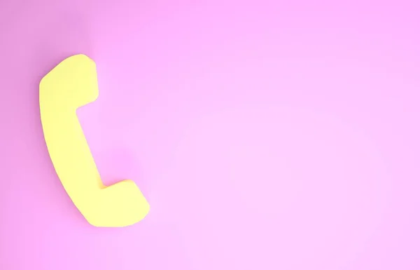 Gelbes Telefonhörer-Symbol isoliert auf rosa Hintergrund. Telefonzeichen. Minimalismus-Konzept. 3D Illustration 3D Renderer — Stockfoto