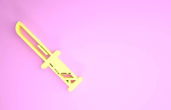 Ikona žlutého vojenského nože izolovaná na růžovém pozadí. Minimalismus. 3D ilustrace 3D vykreslení — Stock fotografie