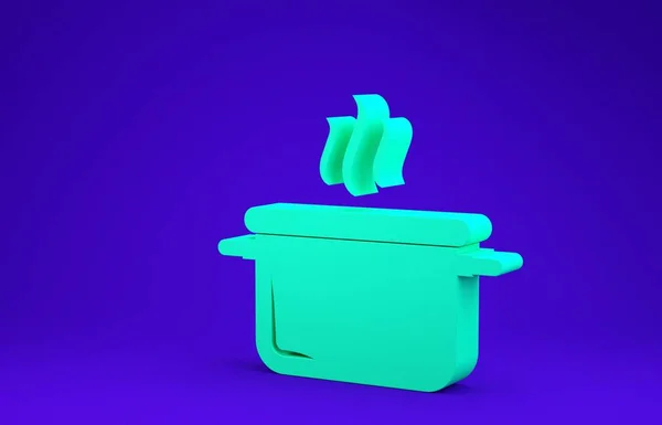 Green Cooking pot icon isolated on blue background. Boil or stew food symbol. Minimalism concept. 3d illustration 3D render — Stock Photo, Image