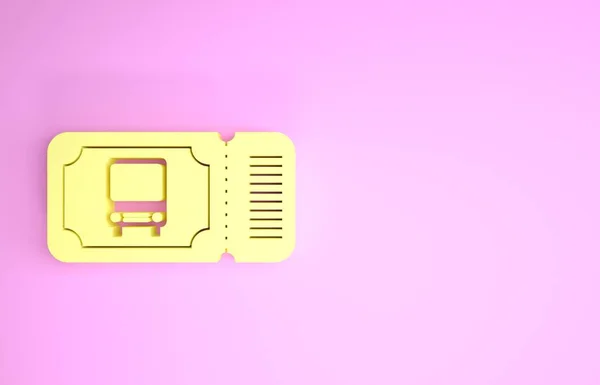 Icono de billete de autobús amarillo aislado sobre fondo rosa. Billete de transporte público. Concepto minimalista. 3D ilustración 3D render — Foto de Stock