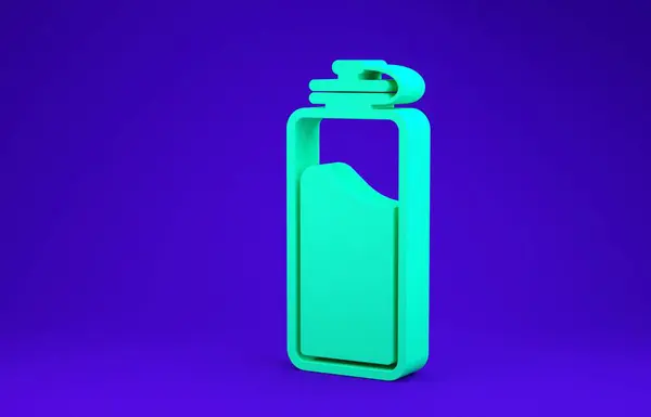 Zöld Sport palack vízikonnal elszigetelt kék háttérrel. Minimalizmus koncepció. 3d illusztráció 3D render — Stock Fotó